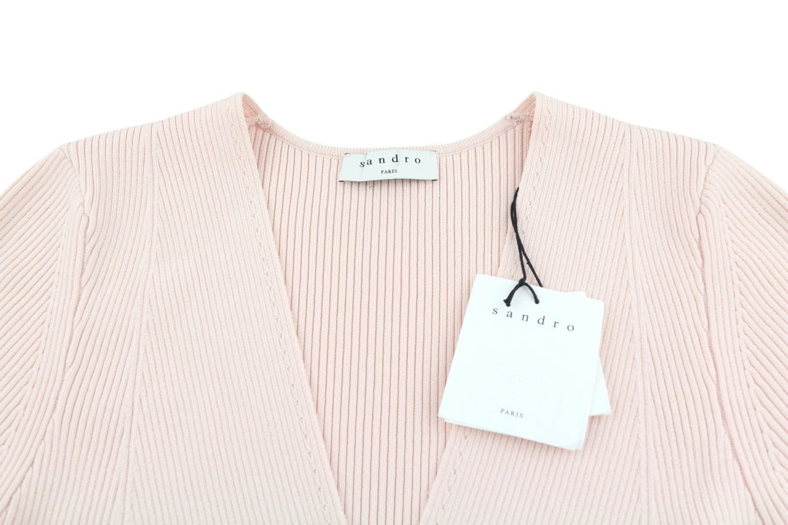 SANDRO Esmera Women Dress 40 L Light Pink Textured Ribbed Short Sleeved RRP370