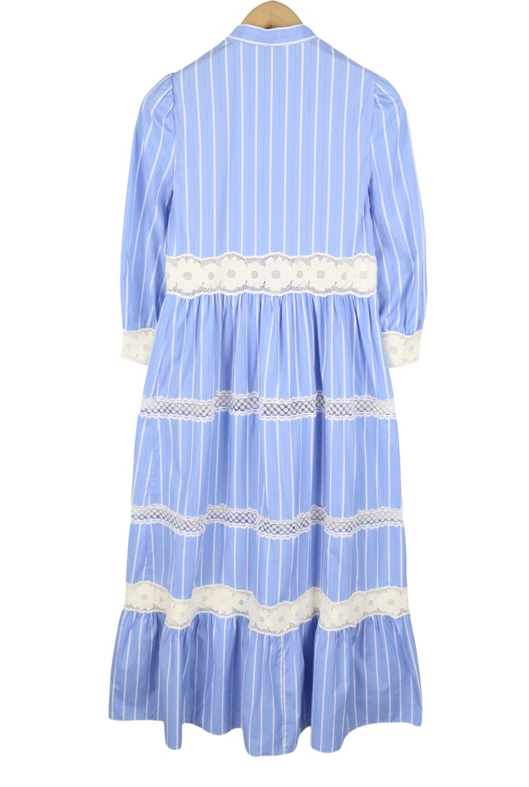 SANDRO Romance Women Dress 36 S Blue Tiered Lace Striped 3/4 Sleeves RRP395