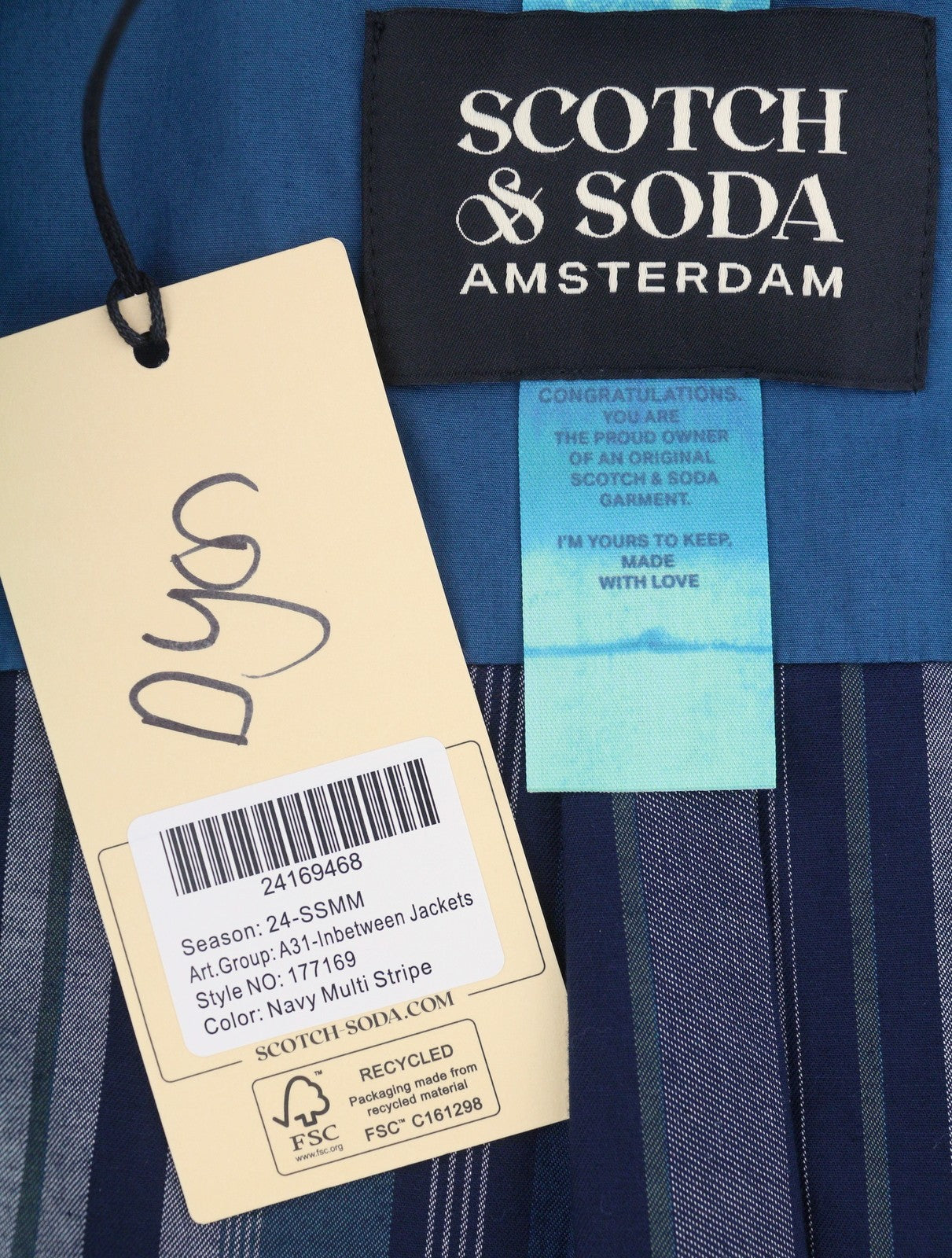 SCOTCH & SODA Men Jacket M Blue Pinstriped Button-Up Notch Neck Lightweight