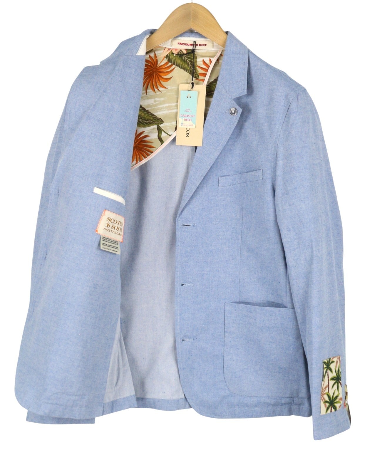 SCOTCH & SODA Men Blazer M Blue Melange Notch Lapel Half Lined 3 Buttons