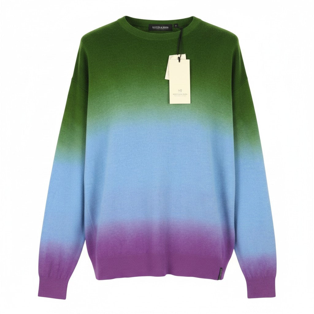 SCOTCH & SODA Men Jumper L Colourful Wool Blend Tight Knit Crew Neck Pull On