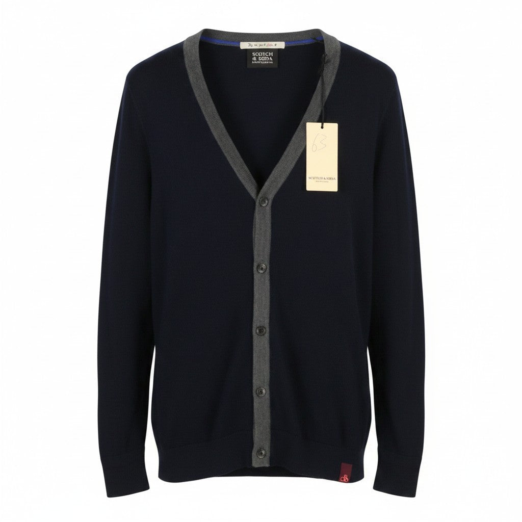 SCOTCH & SODA Men Jumper M Navy Blue Wool Alpaca Blend Knit Buttoned Cardigan