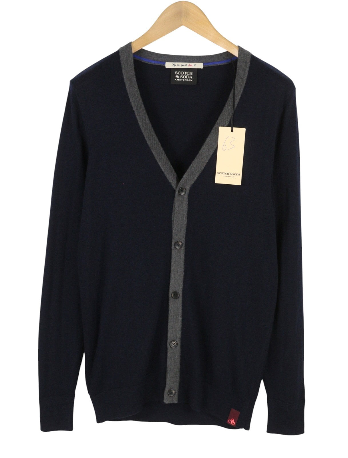 SCOTCH & SODA Men Jumper M Navy Blue Wool Alpaca Blend Knit Buttoned Cardigan