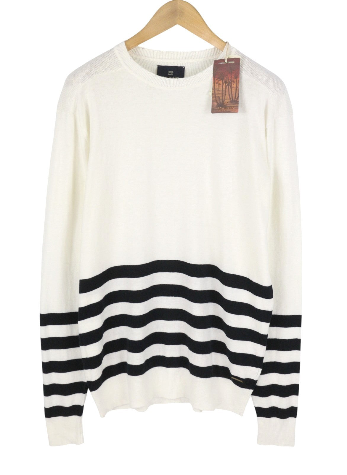 SCOTCH & SODA Men Jumper M White Cashmere Blend Striped Crew Neck Pull On
