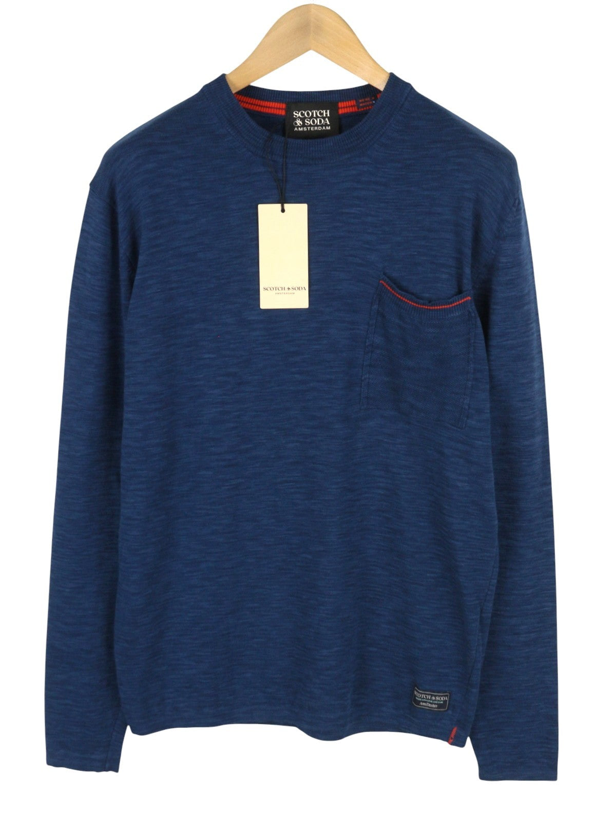 SCOTCH & SODA Men Jumper M Blue Melange Patch Pocket Crew Neck Pull On