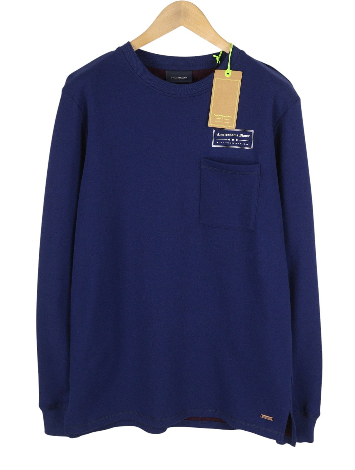 SCOTCH & SODA Men Sweatshirt L Blue Patch Pocket Crew Neck Pull On