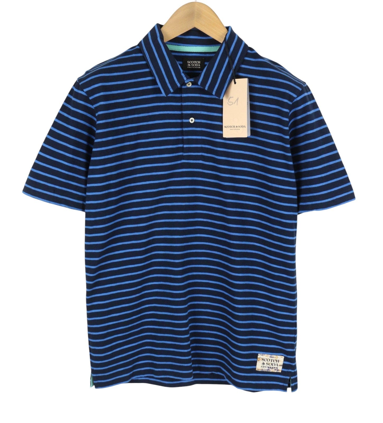 SCOTCH & SODA Men Polos M Blue Striped Cotton Short Sleeve T-Shirt