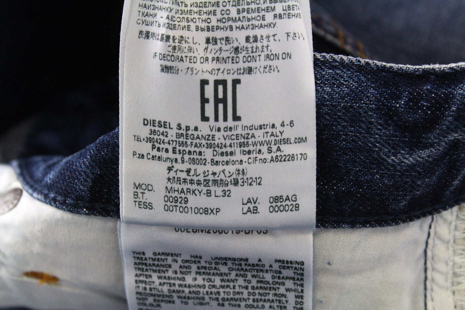 DIESEL Mharky 085AG Men Jeans W29/L32 Slim-Skinny Fit Washed Blue Pure Cotton