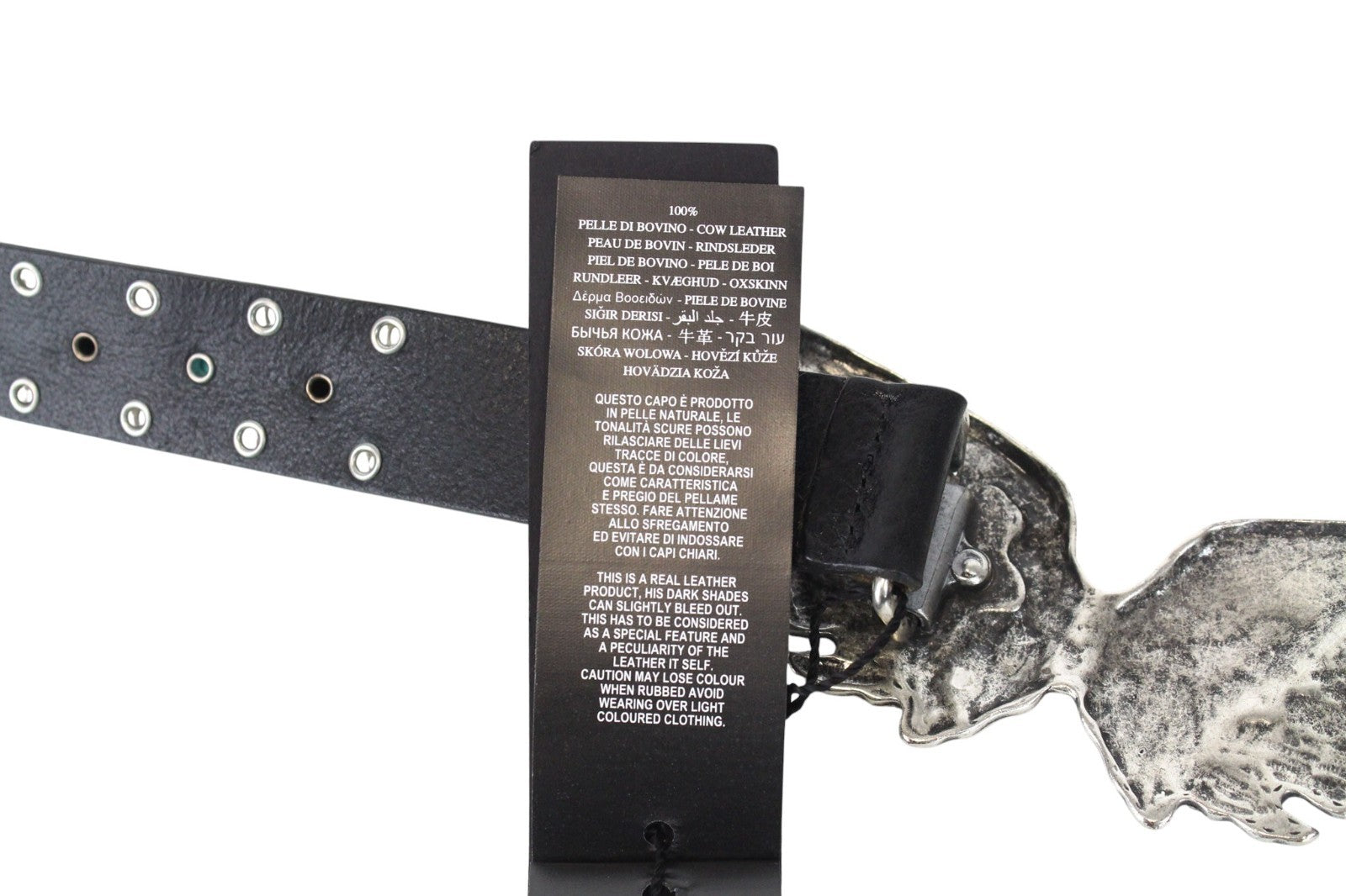 REPLAY Unisex Belt 80 cm Casual Black Genuine Cow Leather Studs Wing Buckle
