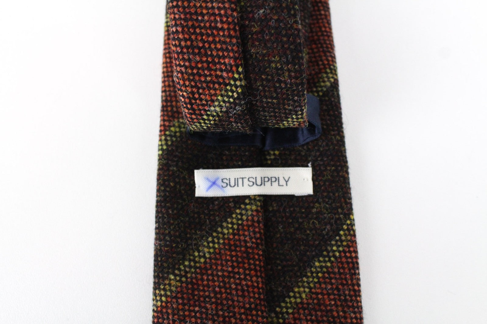 SUITSUPPLY Men Tie ~150 x 8 cm Brown Wool Striped Classic Pointed-End Formal