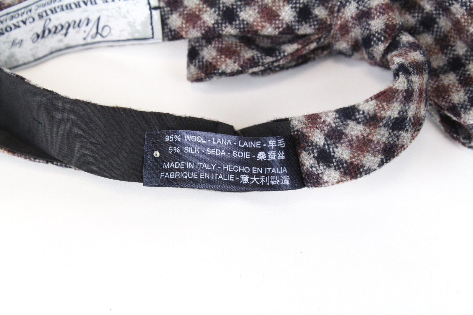 SUITSUPPLY Men Bowtie ~48 cm Grey Brown Checked Pattern Wool Silk Butterfly