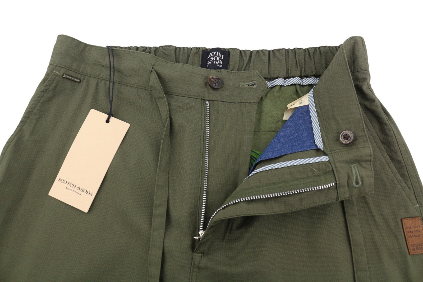 SCOTCH & SODA Men Trousers W33/L29 Green Drawcord Waist Zip Hem Casual