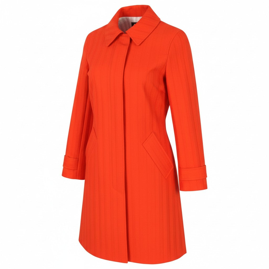 A.P.C. Max Dinard Women Coat 34 XS Orange Pinstripe Hidden Button Midi