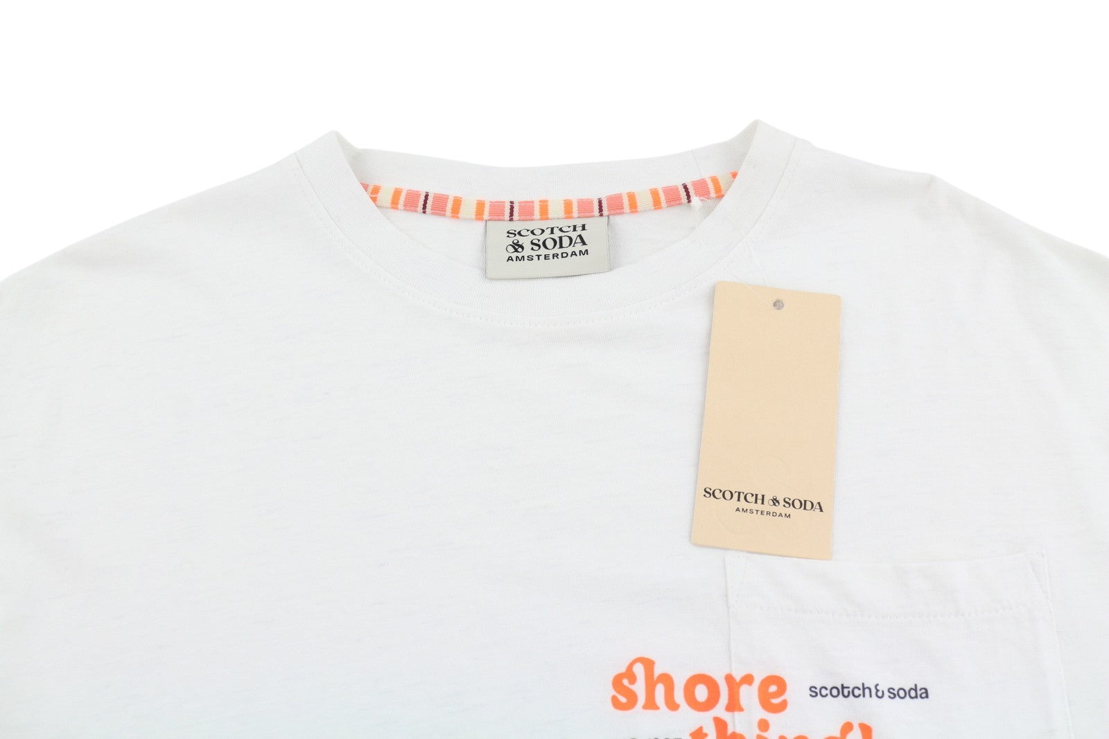 SCOTCH & SODA Men T-Shirt M White Linen Blend Crew Neck Tricot Short Sleeve