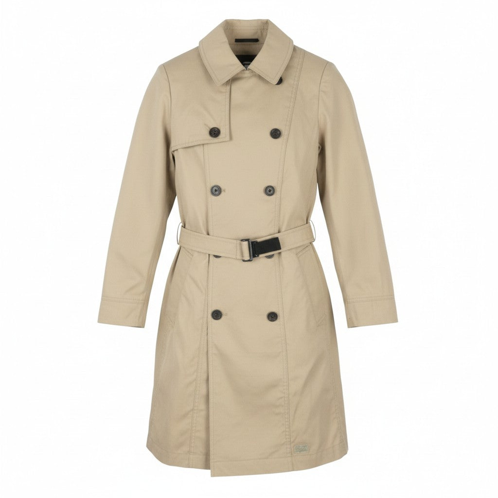 G-STAR Trench Women Coat S Beige Belted Double Breasted Longline