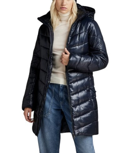 G-STAR Slim HDD Long Coat Women Jacket XS Blue Quilted Padded Longline RRP279