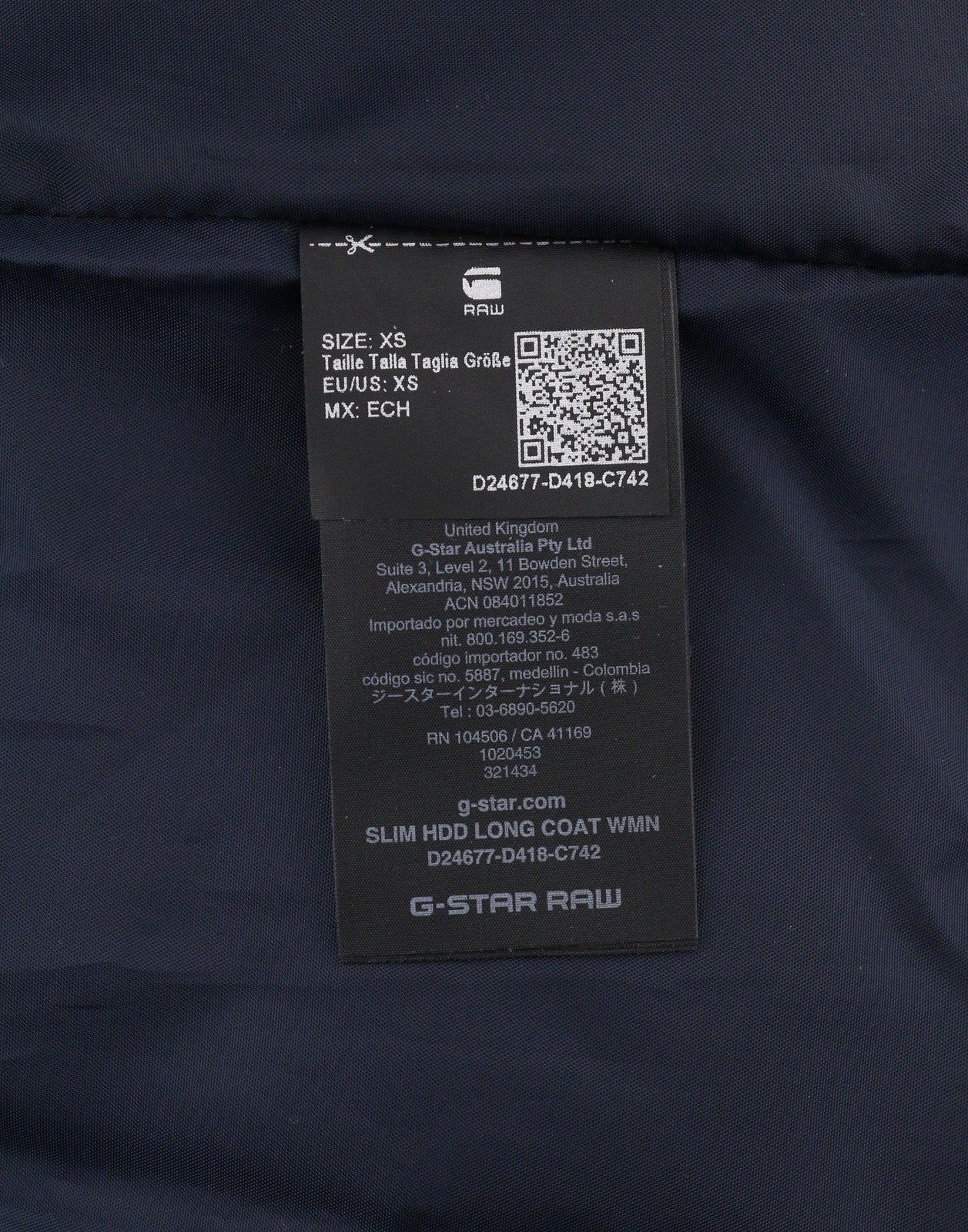 G-STAR Slim HDD Long Coat Women Jacket XS Blue Quilted Padded Longline RRP279