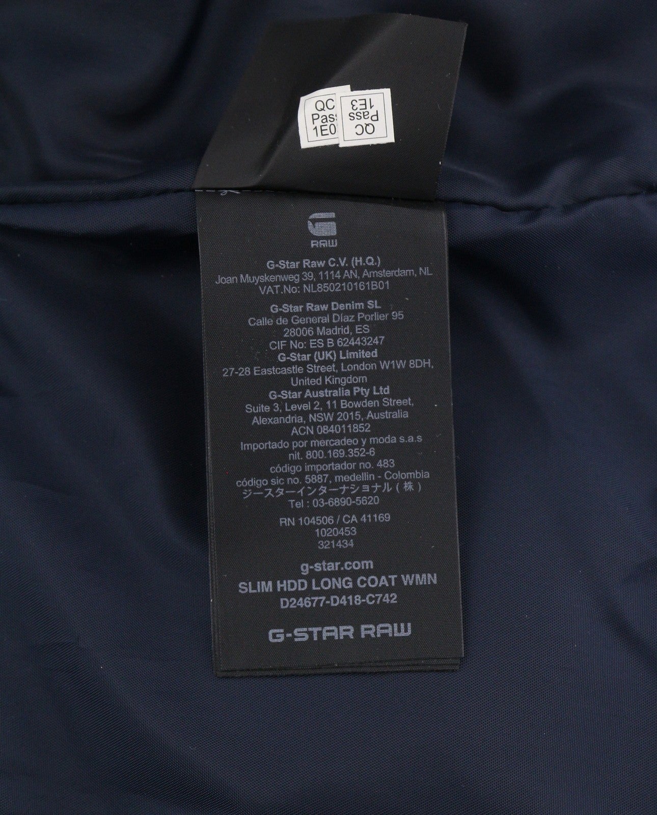 G-STAR Slim HDD Long Coat Women Jacket XS Blue Quilted Padded Longline RRP279