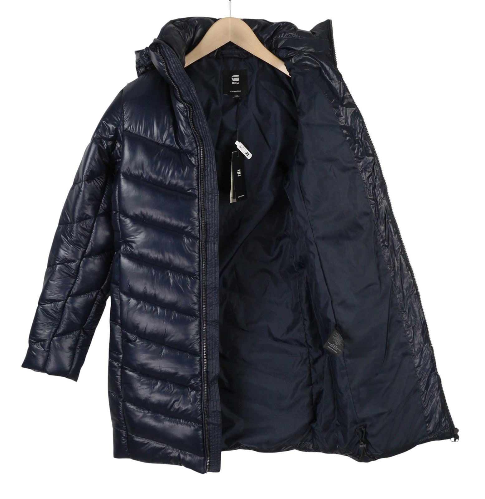 G-STAR Slim HDD Long Coat Women Jacket XS Blue Quilted Padded Longline RRP279