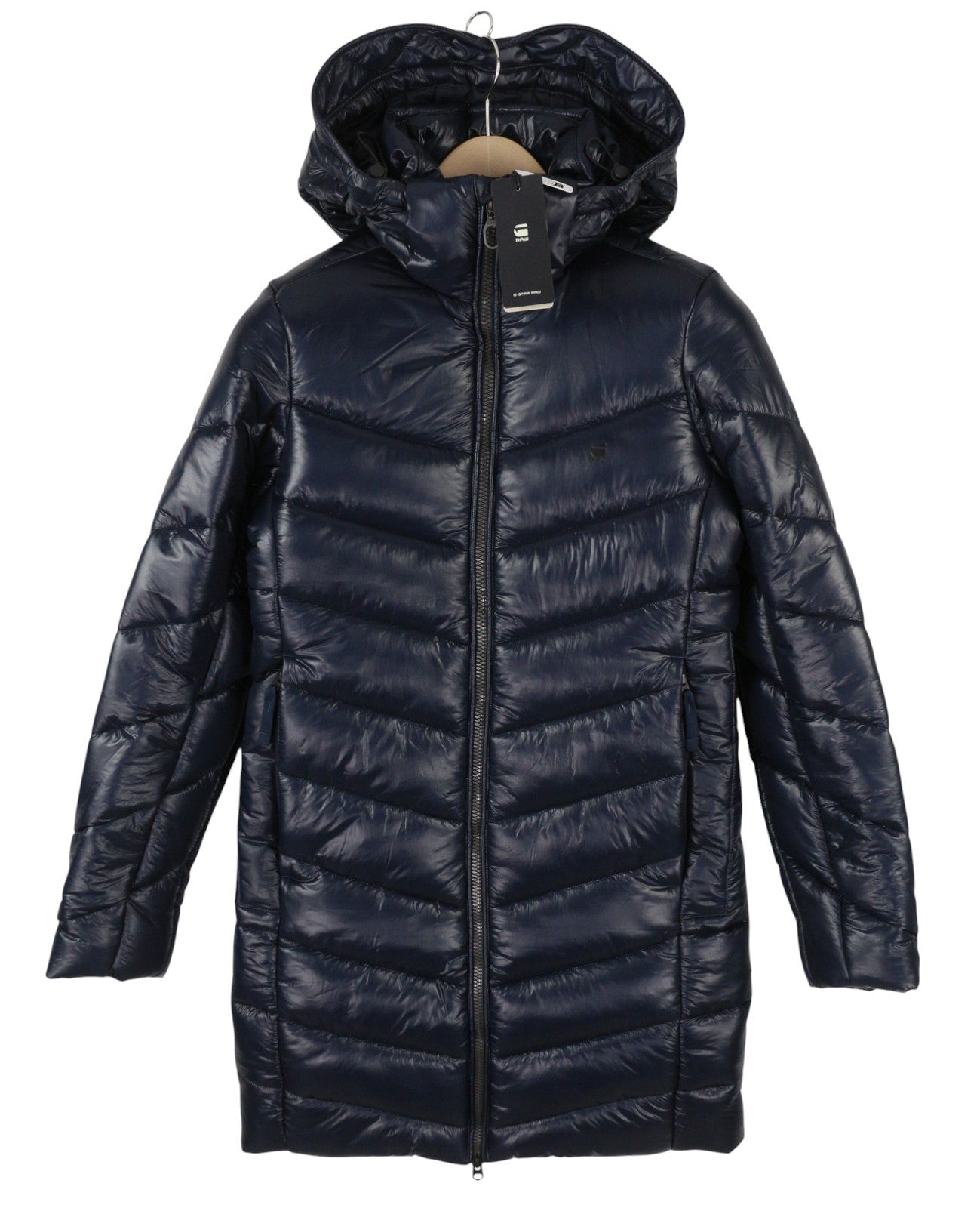 G-STAR Slim HDD Long Coat Women Jacket XS Blue Quilted Padded Longline RRP279