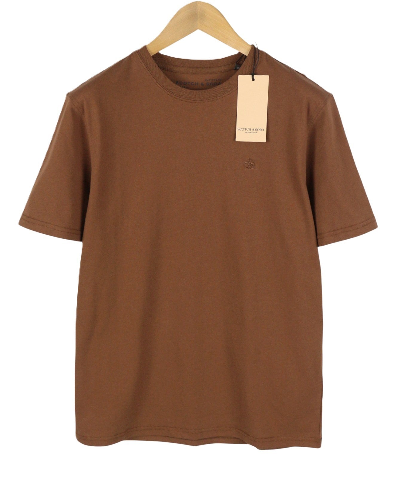 SCOTCH & SODA Men T-Shirt M Brown Embroidered Logo Crew Tricot Short Sleeve