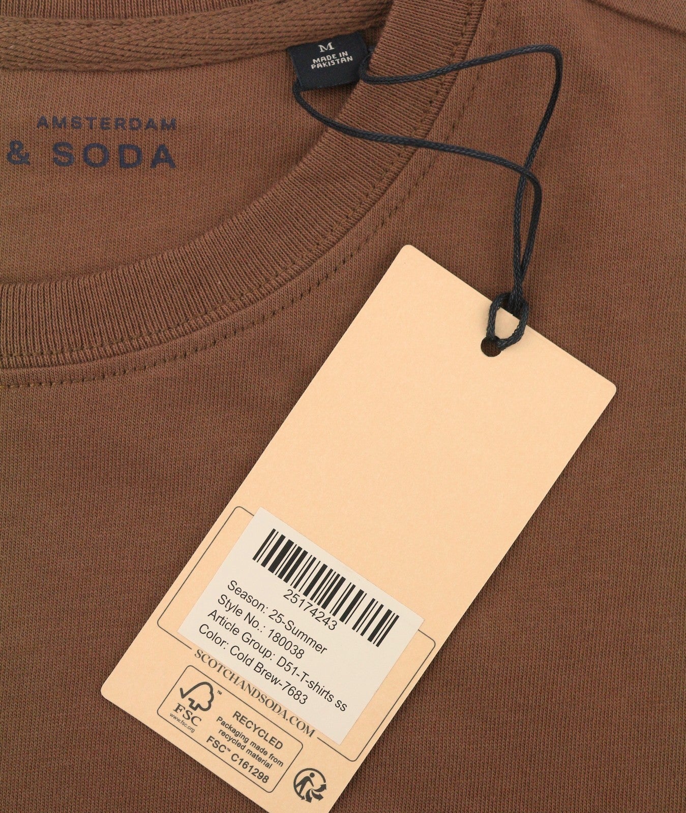 SCOTCH & SODA Men T-Shirt M Brown Embroidered Logo Crew Tricot Short Sleeve