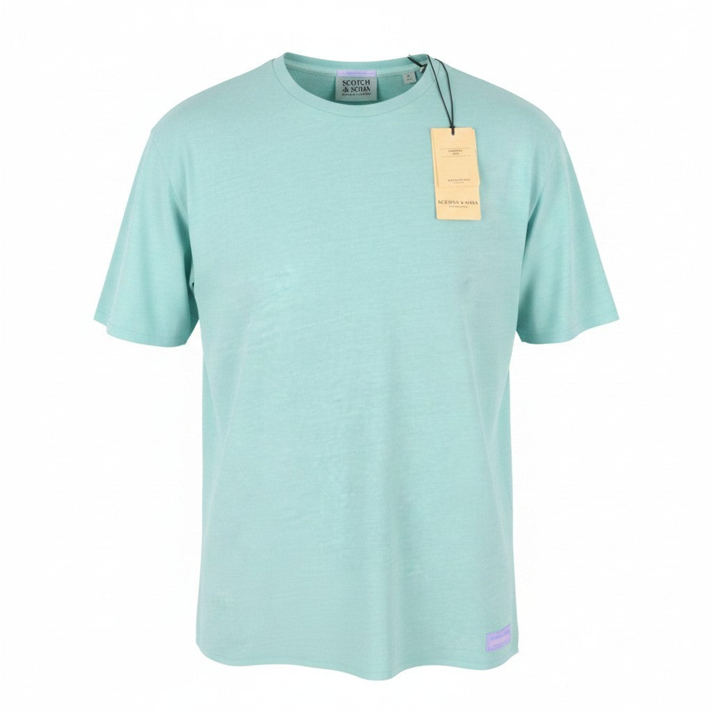 SCOTCH & SODA Men T-Shirt M Blue Garment Dye Melange Crew Neck Short Sleeve