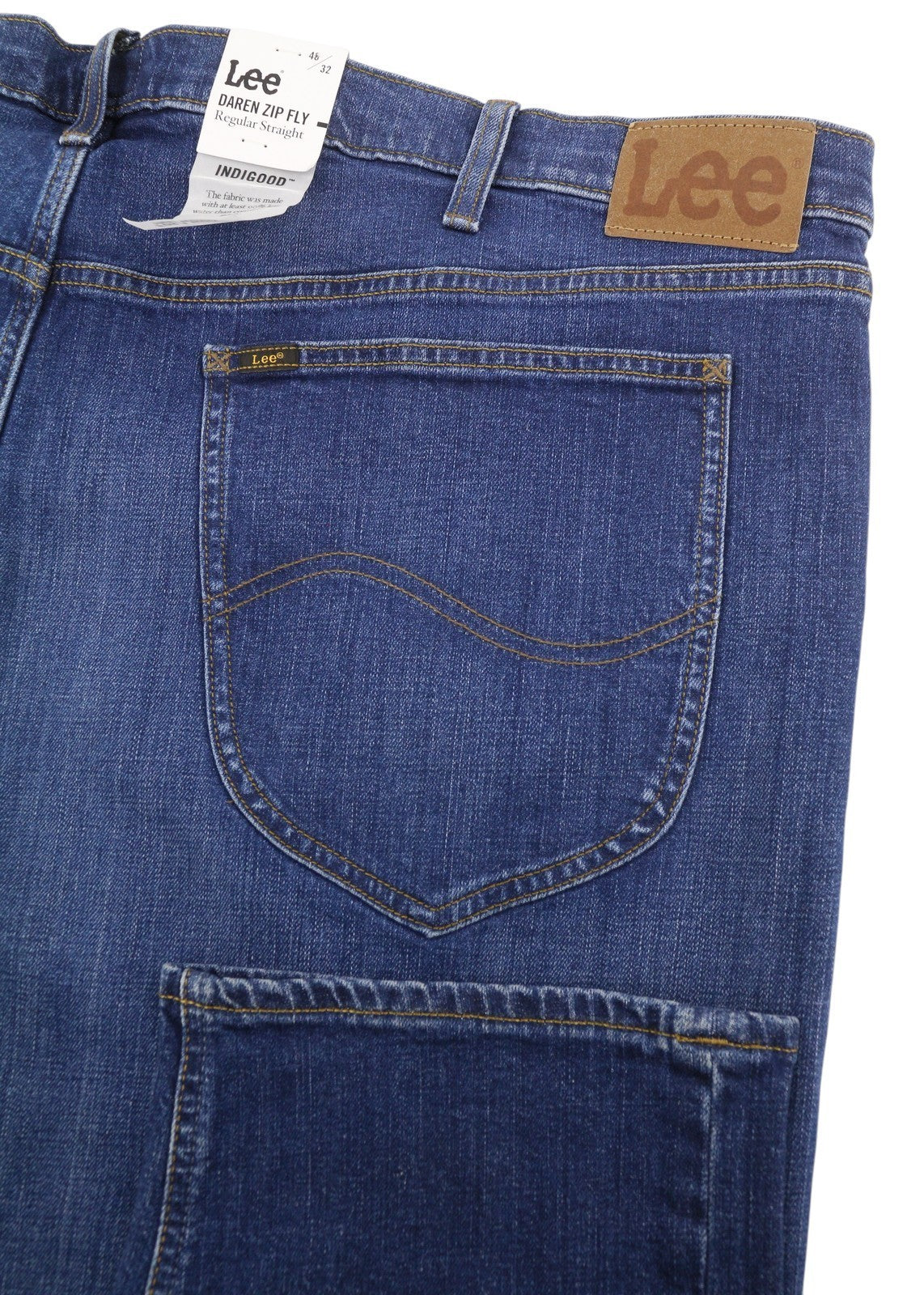 LEE Daren Zip Fly Men Jeans W46/L32 Blue Whisker Fade Straight Fit