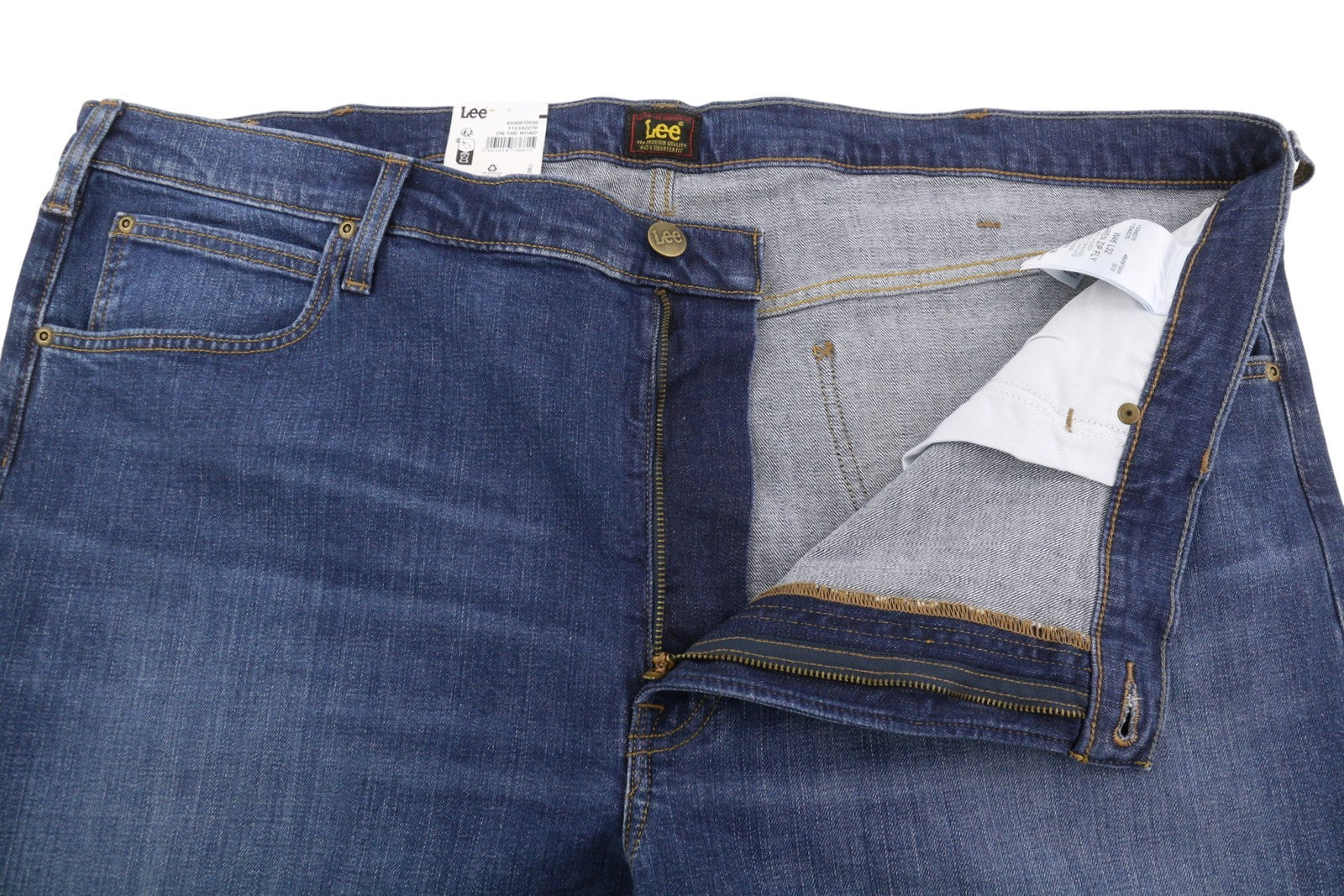 LEE Daren Zip Fly Men Jeans W46/L32 Blue Whisker Fade Straight Fit