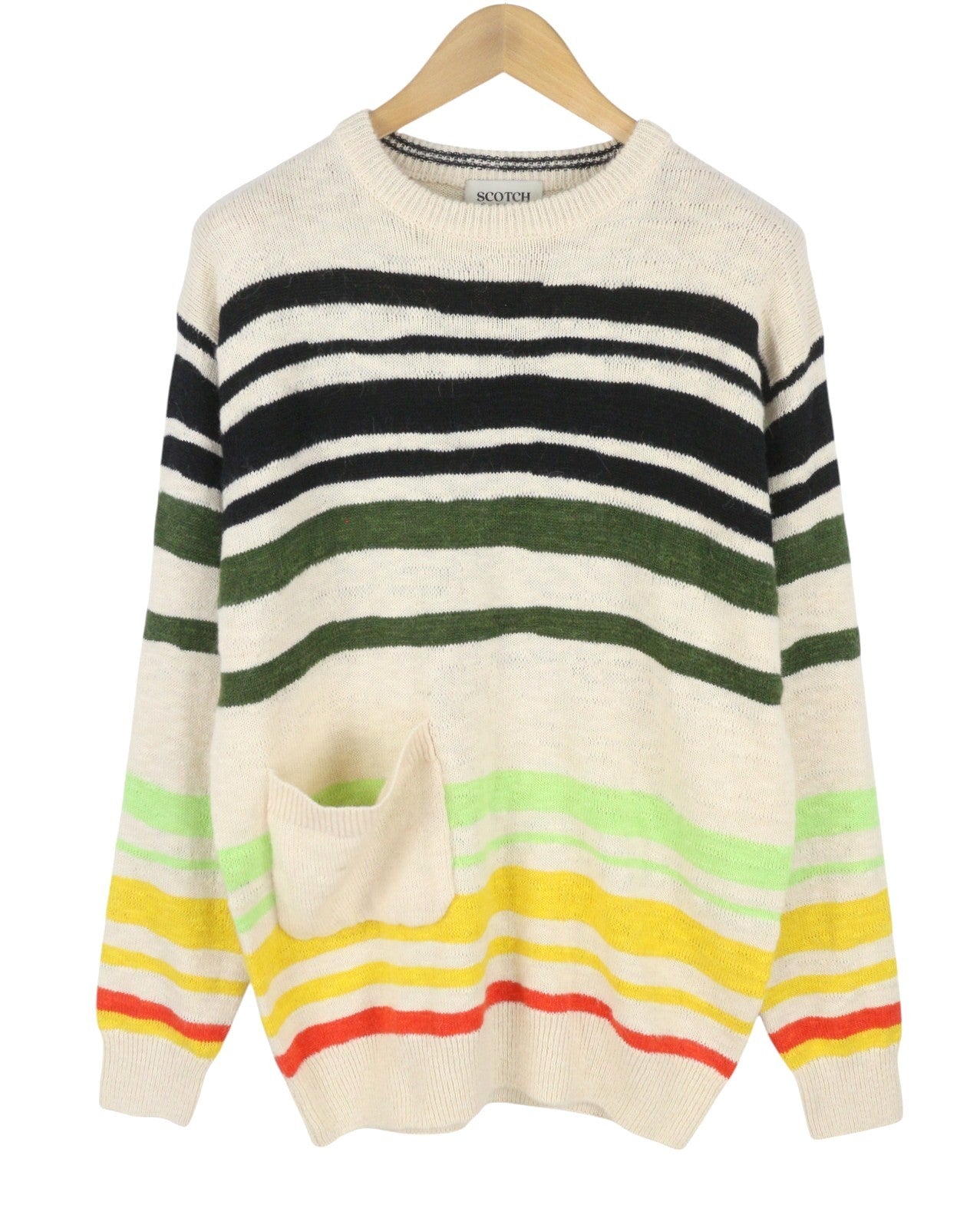SCOTCH & SODA Men Jumper L Colourful Striped Crew Neck Patch Pocket Pull On