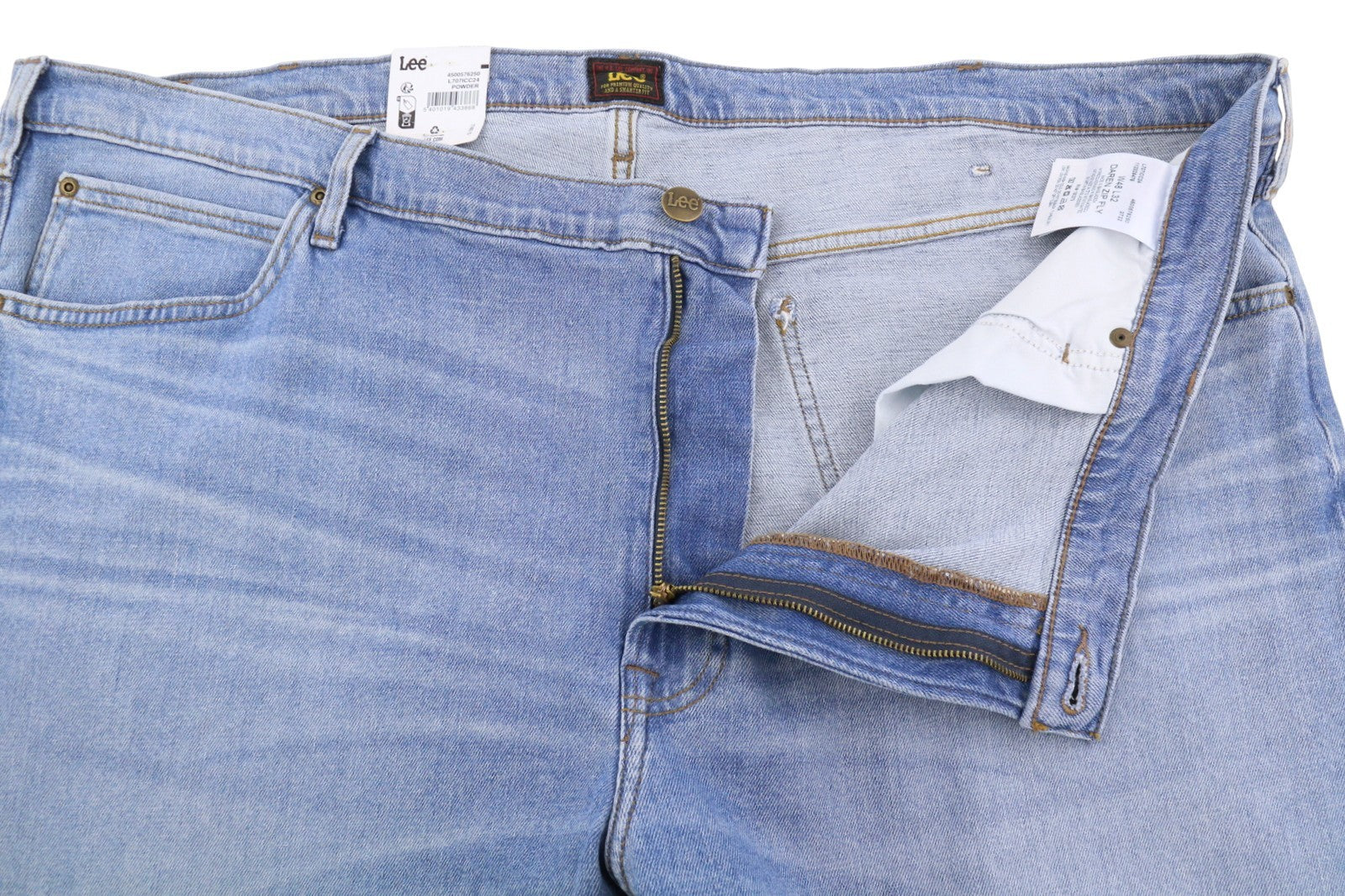 LEE Daren Zip Fly Men Jeans W48/L32 Blue Fade Whisker Straight Fit