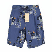 SCOTCH & SODA Men Shorts W33 Blue Floral Print Pleated Tencel Chino