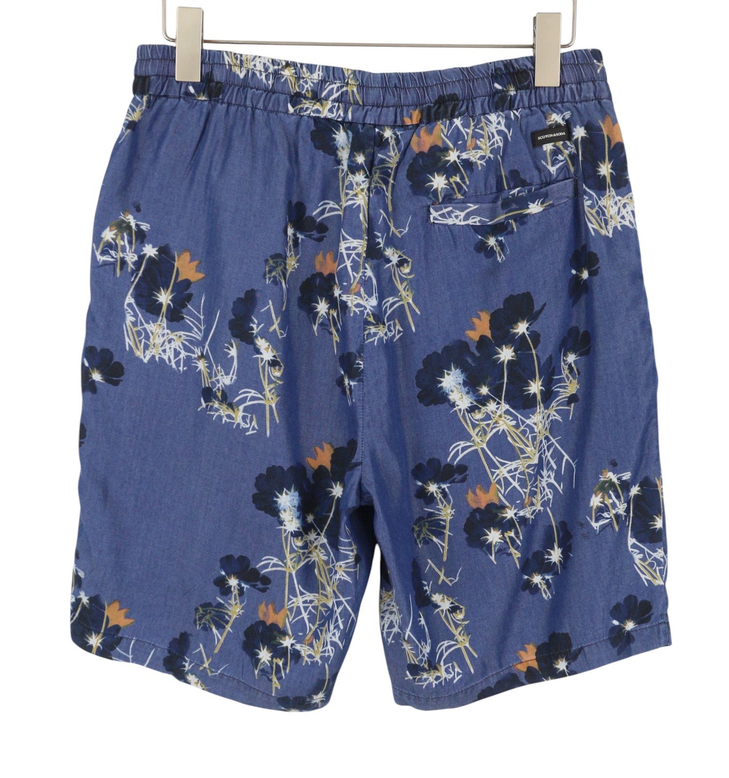 SCOTCH & SODA Men Shorts W33 Blue Floral Print Pleated Tencel Chino