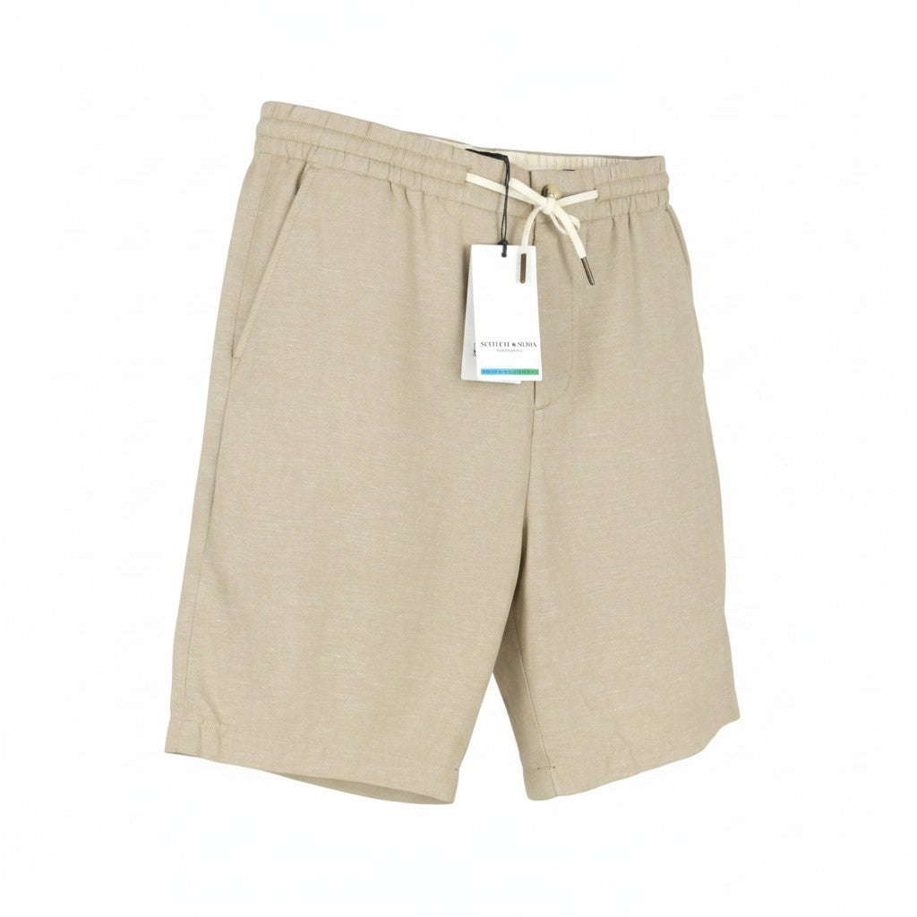 SCOTCH & SODA Fave Men Shorts W33 Beige Melange Cotton Drawstring Waist Chino