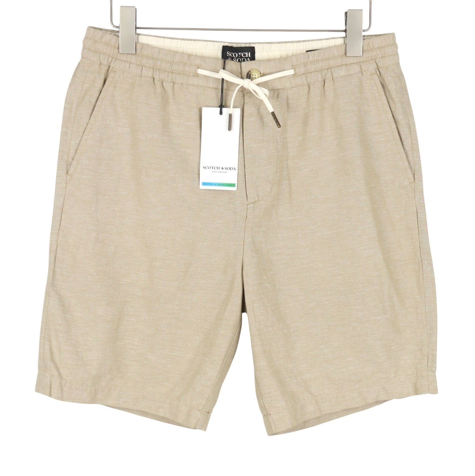 SCOTCH & SODA Fave Men Shorts W33 Beige Melange Cotton Drawstring Waist Chino