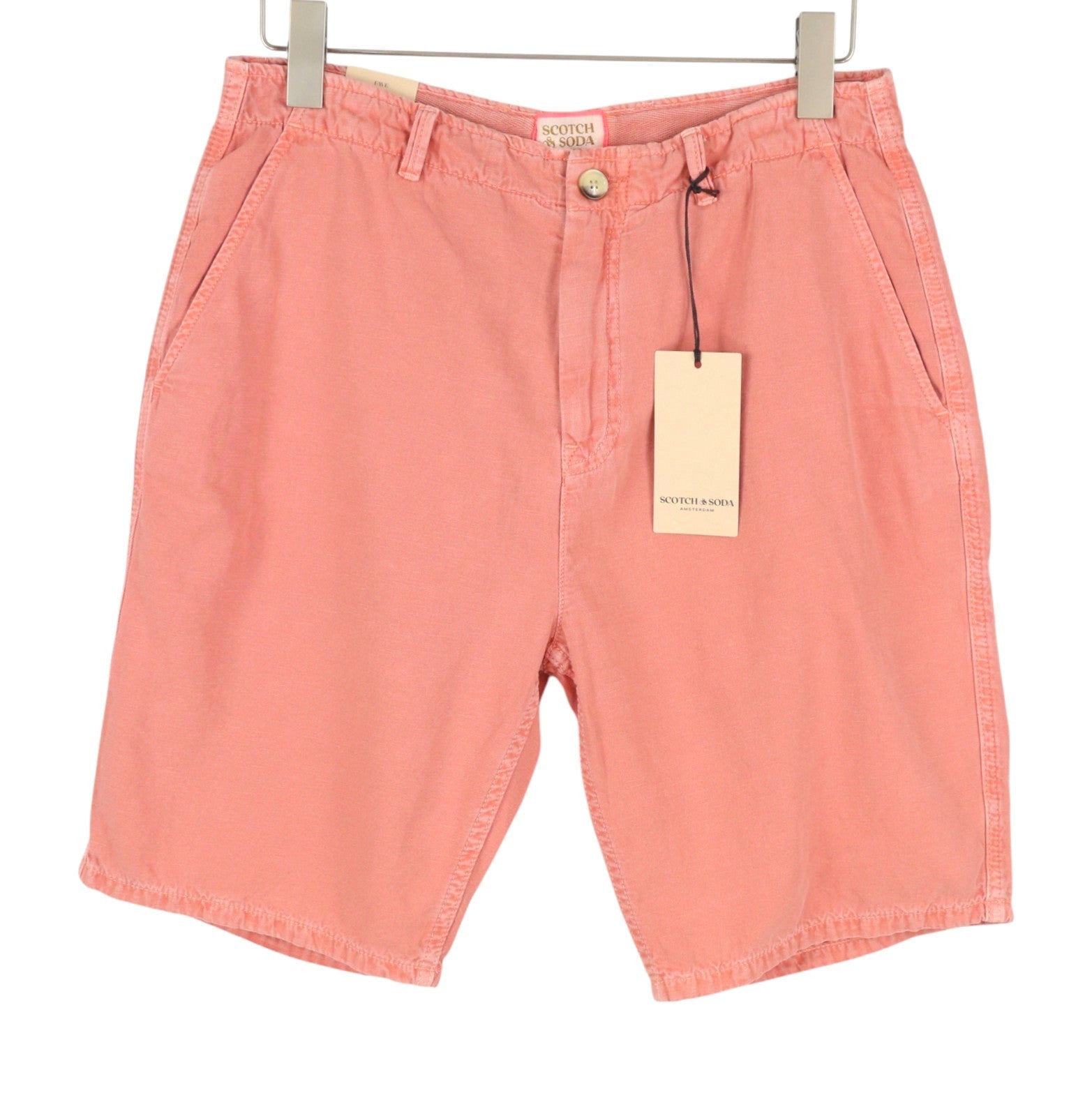 SCOTCH & SODA Fave Men Shorts W32 Pink Flamingo Linen Blend Regular Fi Zipper