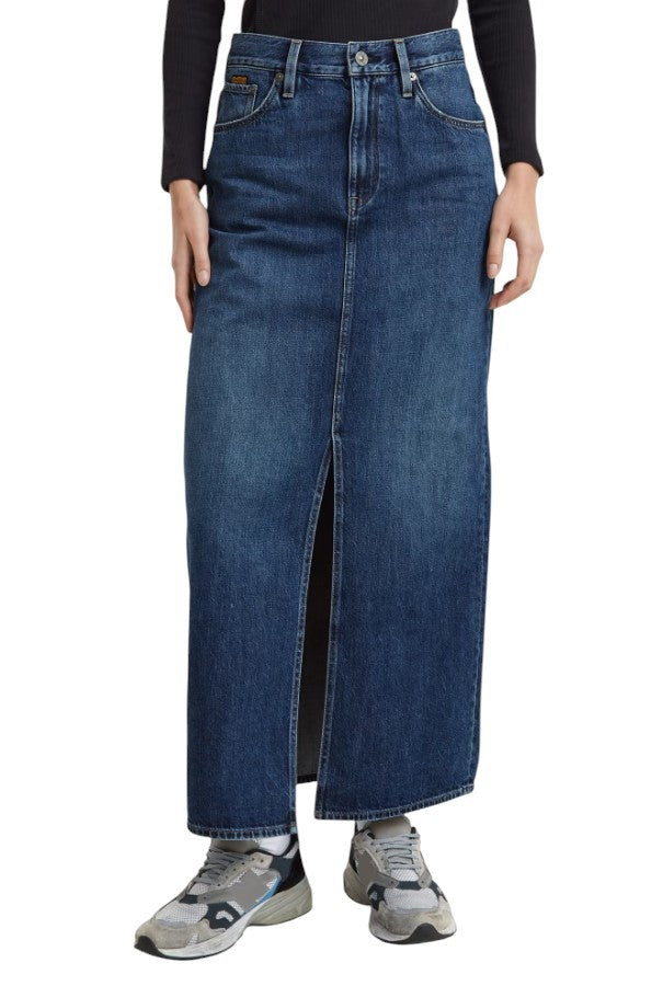 G-STAR Viktoria Long Women Skirt W27 Denim Blue High Waist Split RRP129