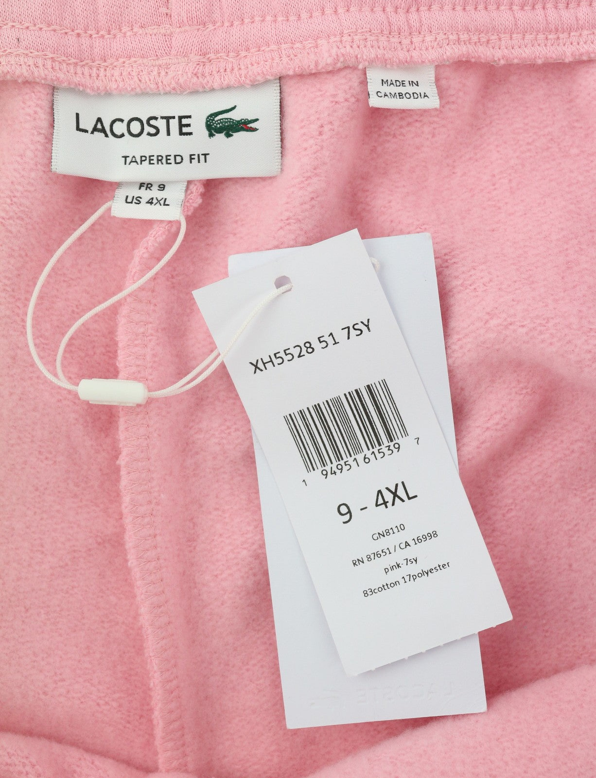 LACOSTE Men Trousers 4XL Pink Tapered Fleece Drawcord Sweatpants