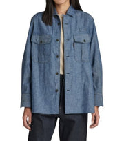 G-STAR Officer BF L/S Women Shirt M Blue Denim Look Linen Blend Oversized