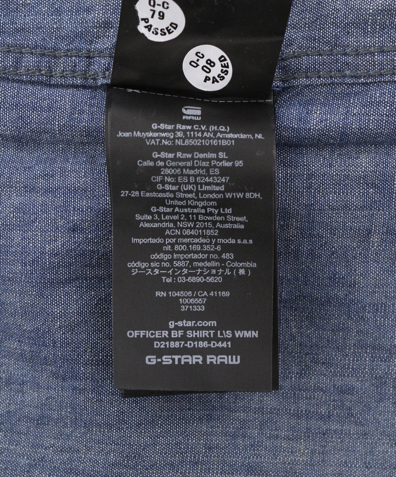 G-STAR Officer BF L/S Women Shirt M Blue Denim Look Linen Blend Oversized