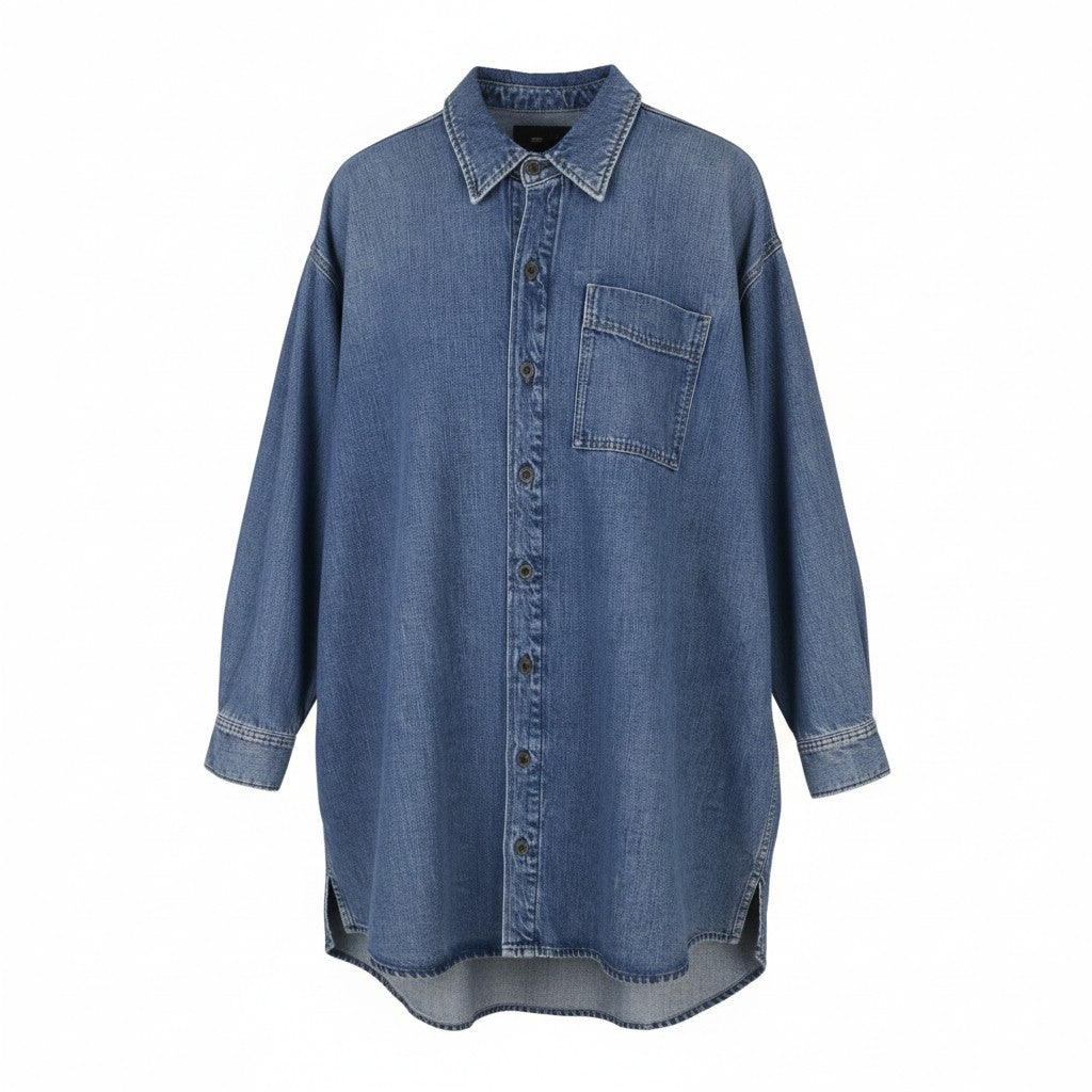 G-STAR Oversized Denim Women Dress L Blue Button-Up Patch Pocket RRP179