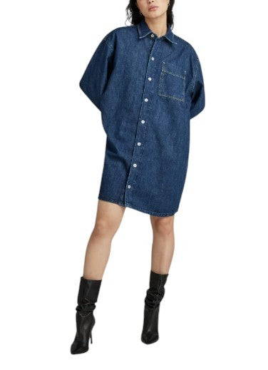 G-STAR Oversized Denim Women Dress L Blue Denim Patch Pocket Shirt RRP179