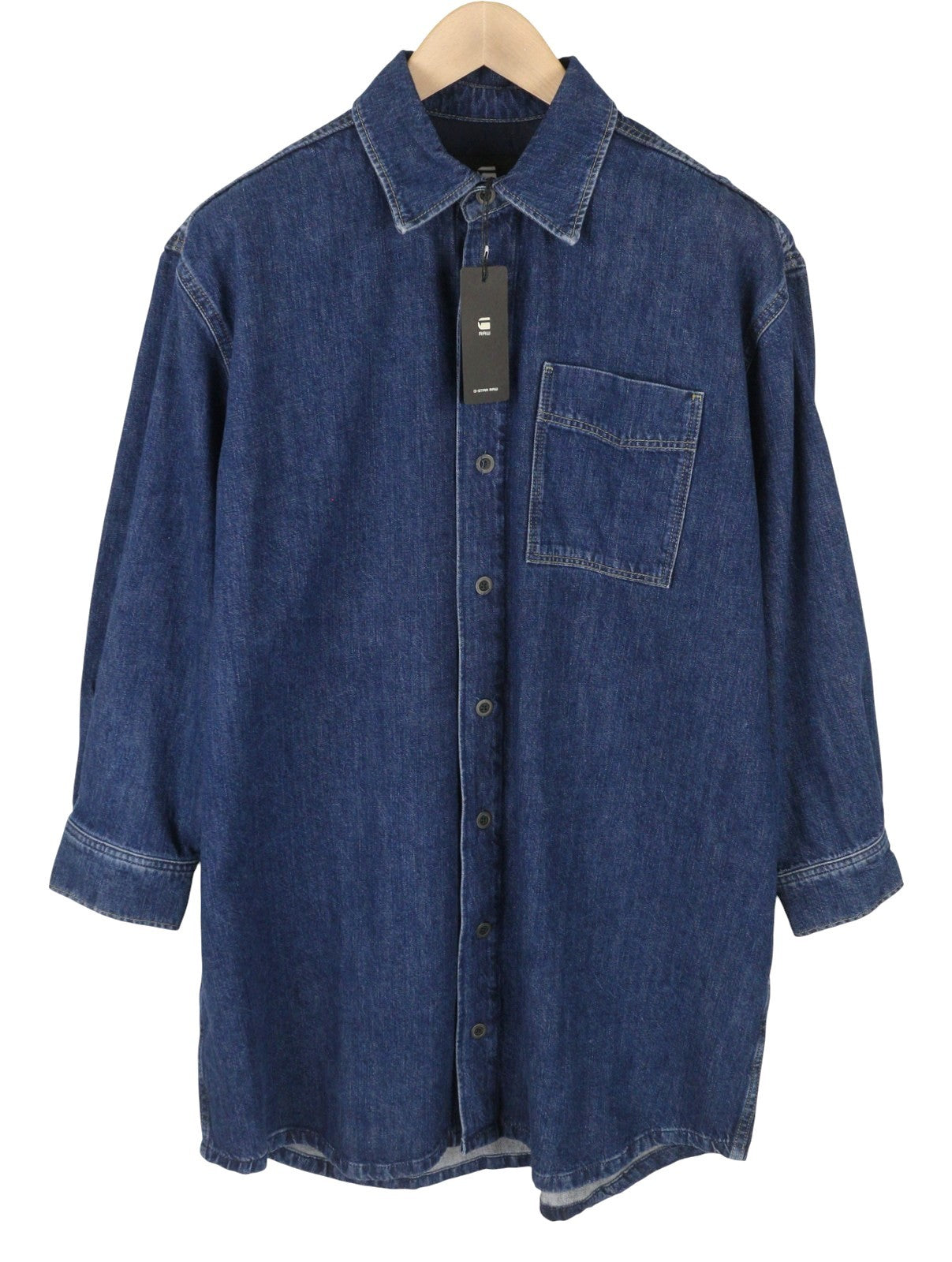 G-STAR Oversized Denim Women Dress L Blue Denim Patch Pocket Shirt RRP179