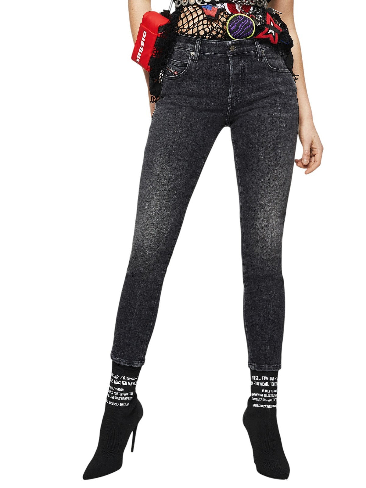 DIESEL Babhila 081AH Women Jeans W26/L32 Button-Fly Stretch Slim Skinny Grey