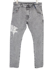 DIESEL Krooley-T 0689D Men Jeans W29 Jogg Sweat Distressed Grey Slim Carrot