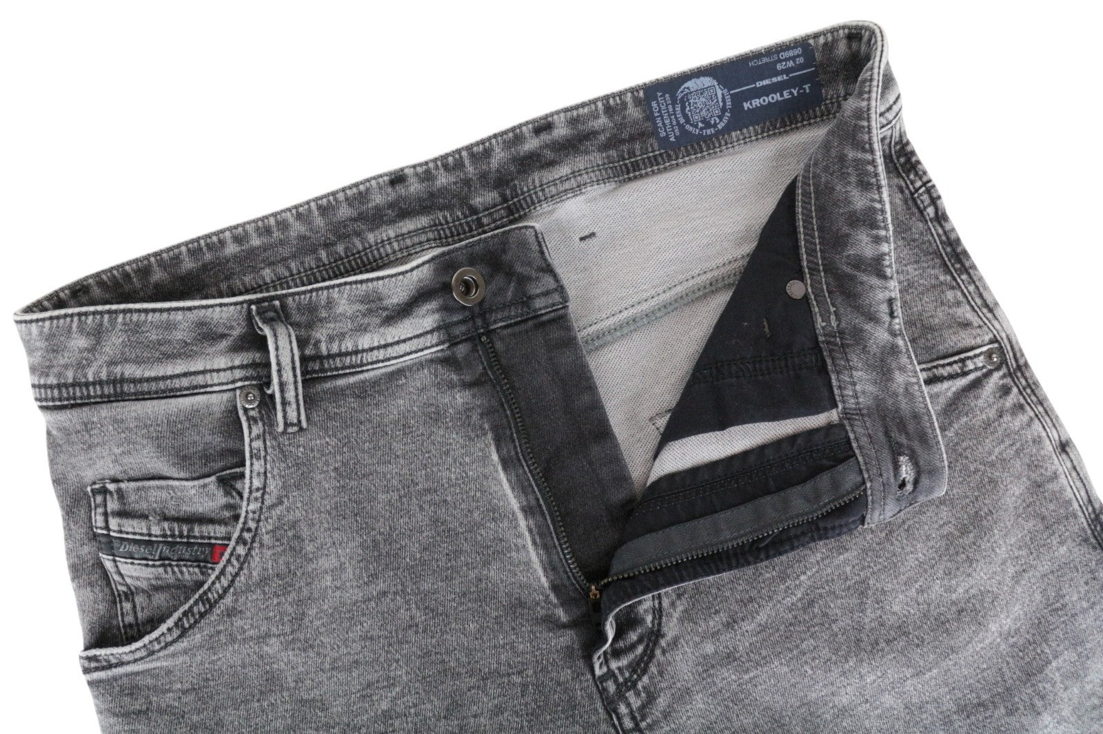 DIESEL Krooley-T 0689D Men Jeans W29 Jogg Sweat Distressed Grey Slim Carrot