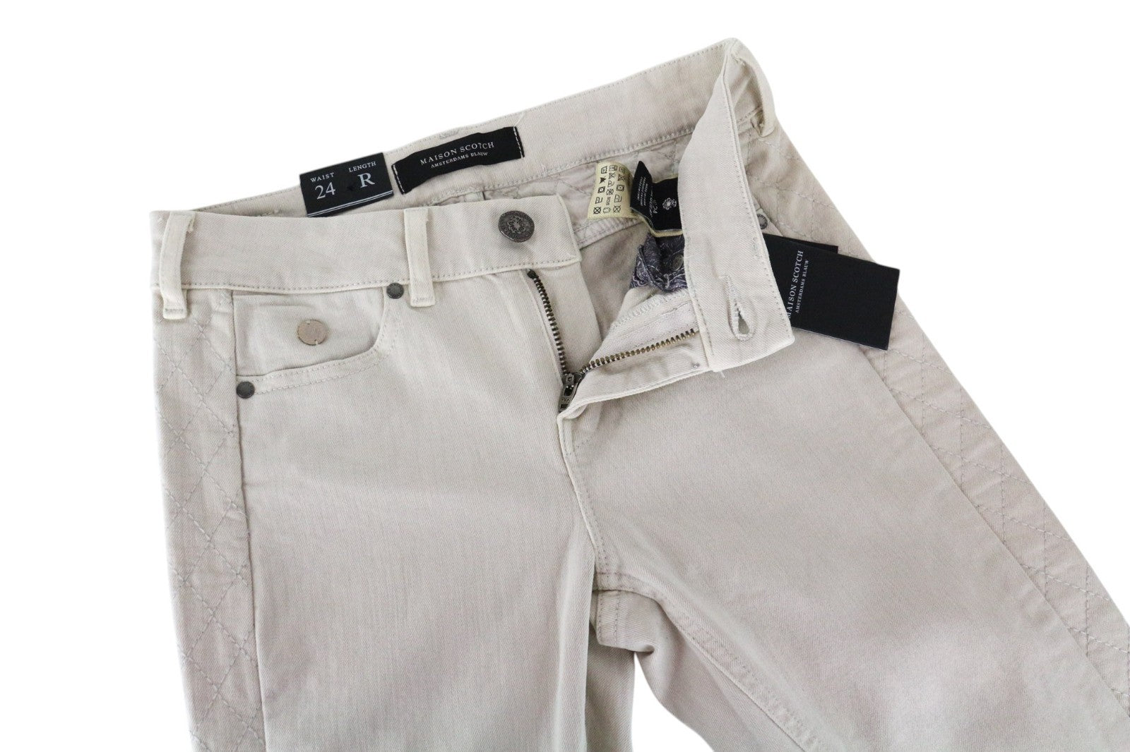 MAISON SCOTCH La Bohemienne Women Jeans W24 Skinny Fit Beige Cotton Stretch