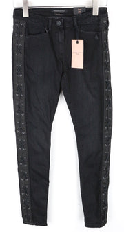 MAISON SCOTCH Women Jeans W26 Skinny Fit Black Cotton Stretch Laced Sides