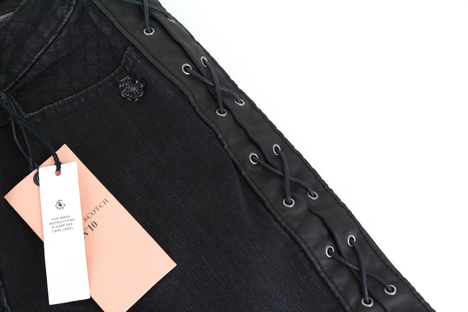 MAISON SCOTCH Women Jeans W26 Skinny Fit Black Cotton Stretch Laced Sides