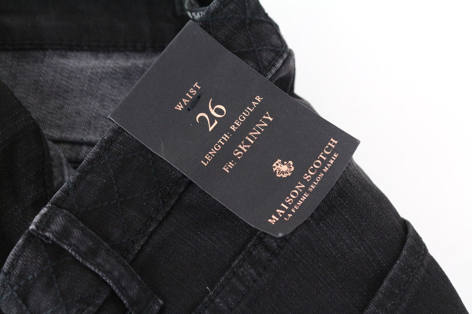 MAISON SCOTCH Women Jeans W26 Skinny Fit Black Cotton Stretch Laced Sides